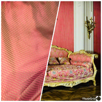 NEW! 100% Silk Taffeta Fabric - Coral And Iridescent Gold Checkered - Fancy Styles Fabric Pierre Frey Lee Jofa Brunschwig & Fils
