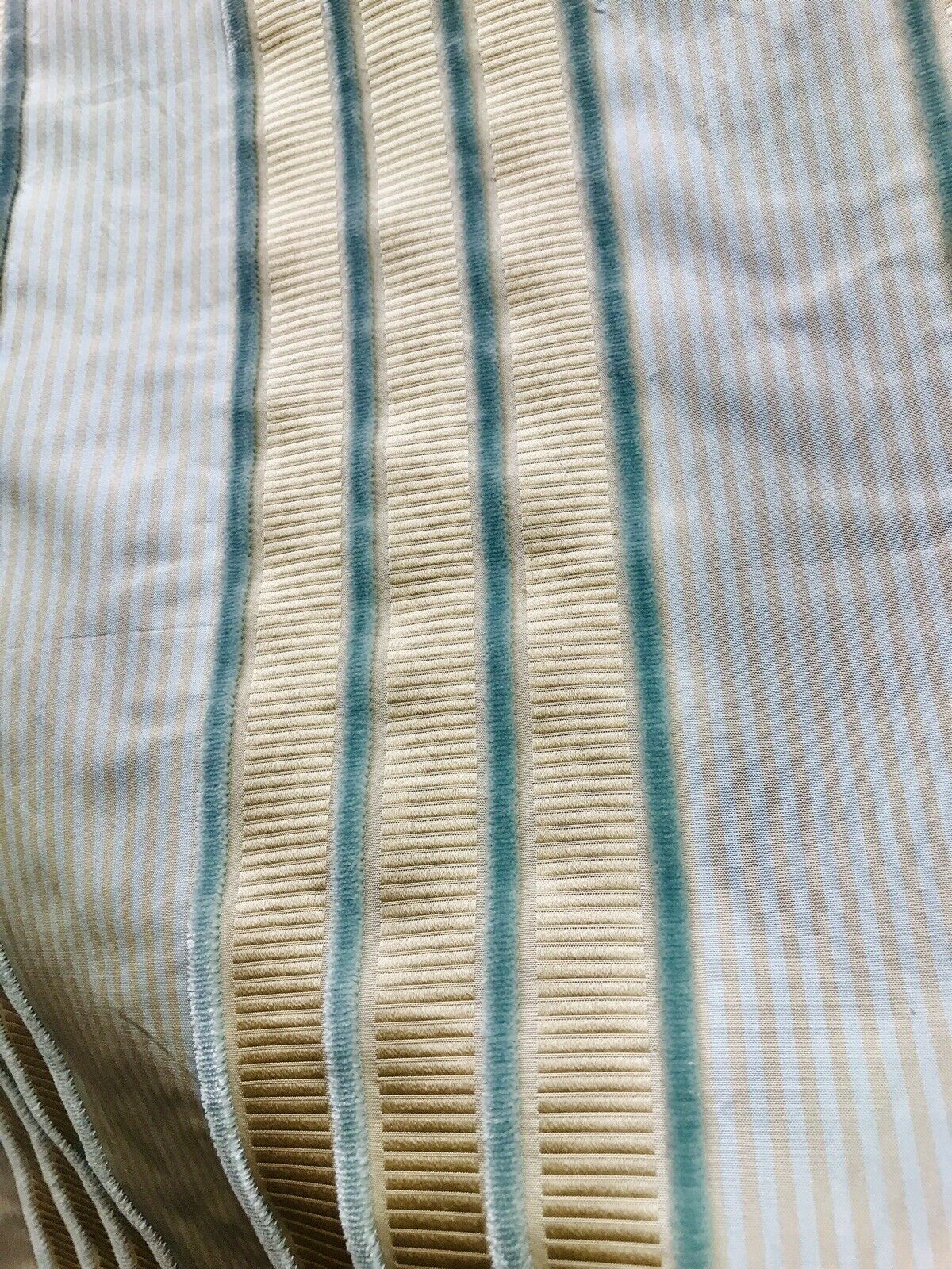 NEW! Designer 100% Silk Taffeta Aqua Velvet Striped Fabric- Rose Gold Aqua - Fancy Styles Fabric Pierre Frey Lee Jofa Brunschwig & Fils