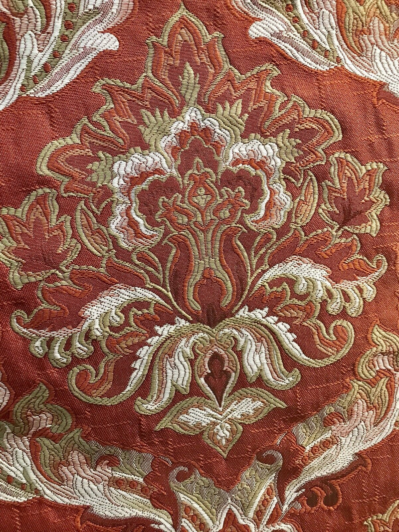 NEW! Sir Drew Designer Quilted Brocade Damask Upholstery Fabric- Rust Brick Red - Fancy Styles Fabric Pierre Frey Lee Jofa Brunschwig & Fils