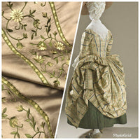 NEW! Lady Margot 100% Silk Dupioni Embroidered Floral Stripes Fabric- Khaki & Green - Fancy Styles Fabric Pierre Frey Lee Jofa Brunschwig & Fils