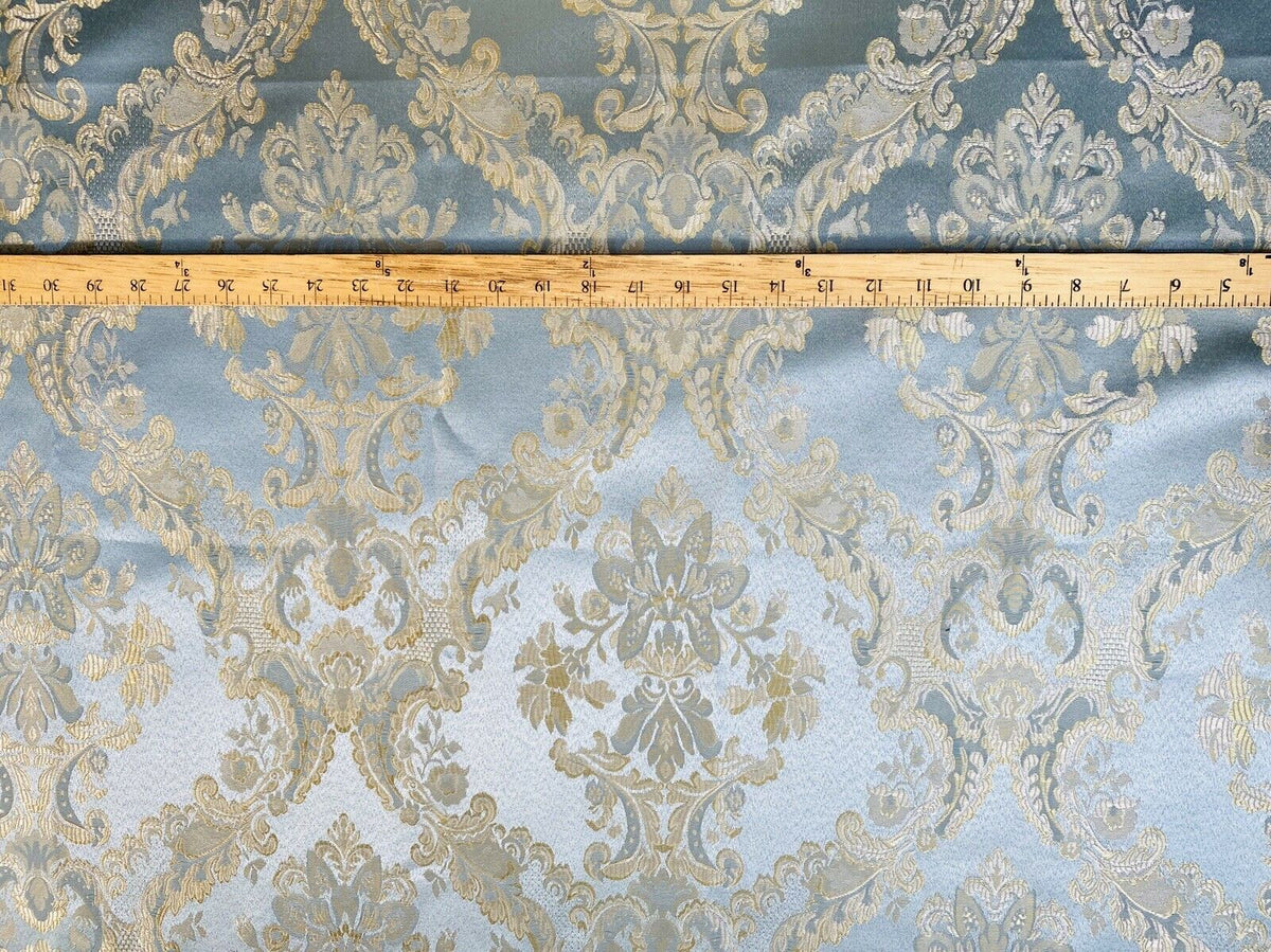 NEW! Prince Lucas Designer Brocade Jacquard Fabric- Antique Duck Egg Blue Gold- Damask - Fancy Styles Fabric Pierre Frey Lee Jofa Brunschwig & Fils