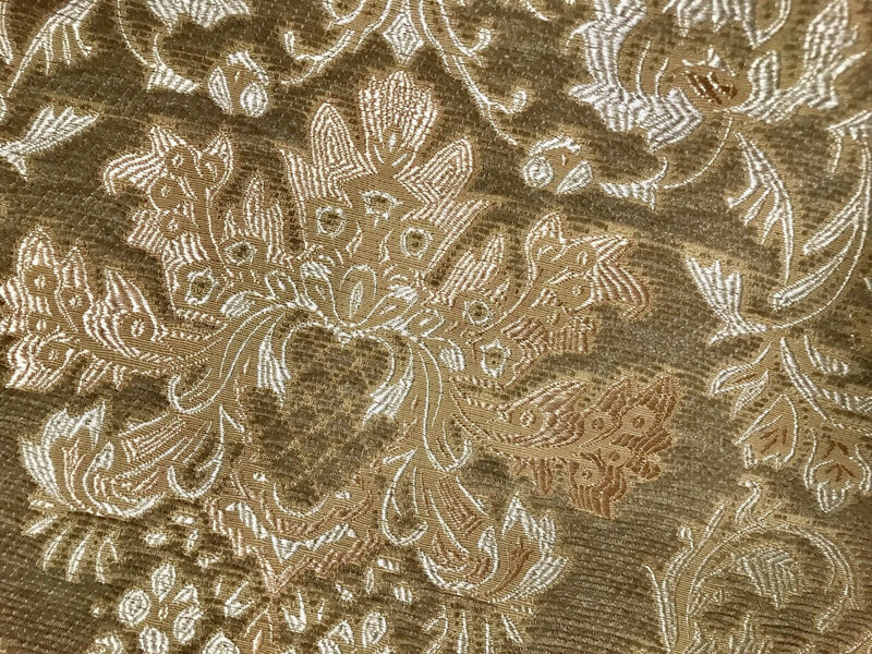 Lady Lauren Damask Burnout Chenille Velvet Fabric - Upholstery Taupe & Peach - Fancy Styles Fabric Pierre Frey Lee Jofa Brunschwig & Fils