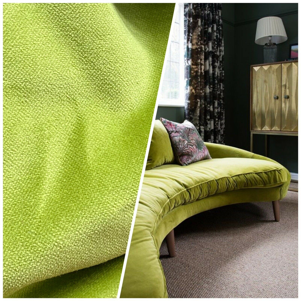 NEW! Prince Fabrielle- Light Weight Cotton Velvet Upholstery Fabric - Soft Electric Like Green - Fancy Styles Fabric Pierre Frey Lee Jofa Brunschwig & Fils
