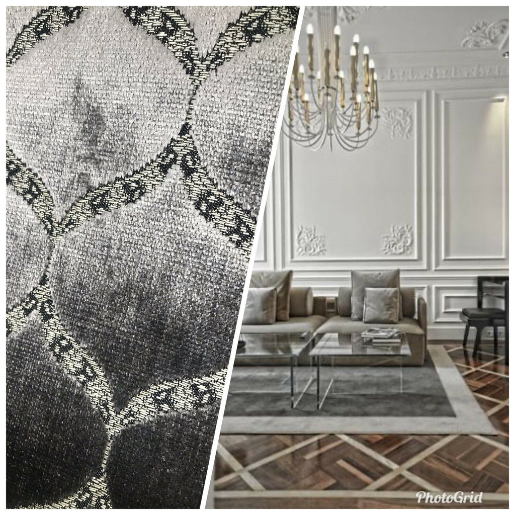 King Mark Novelty Italian Burnout Geometric Velvet Fabric - Upholstery- Silver Gray - Fancy Styles Fabric Pierre Frey Lee Jofa Brunschwig & Fils
