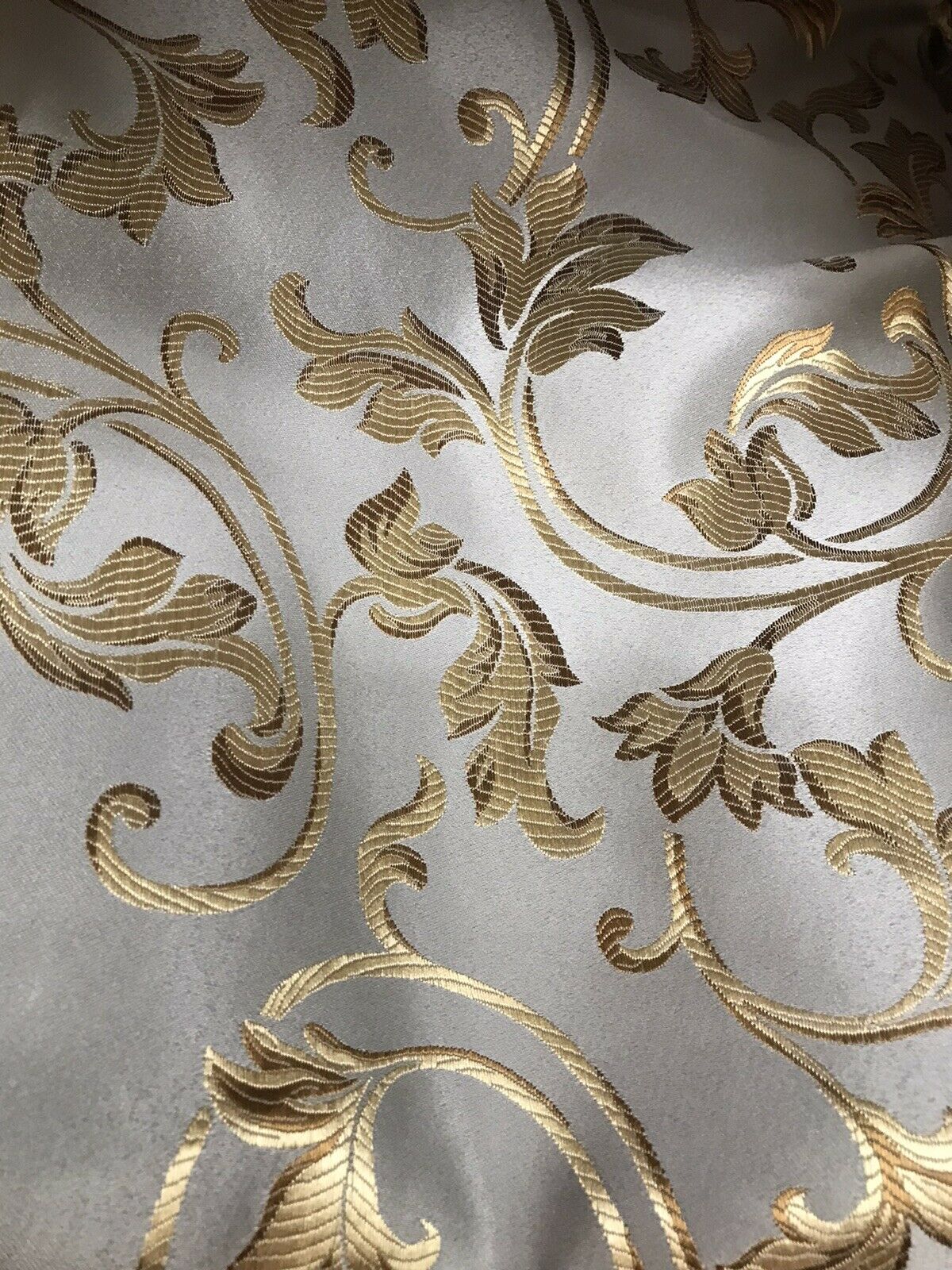 Prince Gaspard Designer Brocade Satin Fabric - Silver Blue Gold  Floral Upholstery Damask - Fancy Styles Fabric Pierre Frey Lee Jofa Brunschwig & Fils