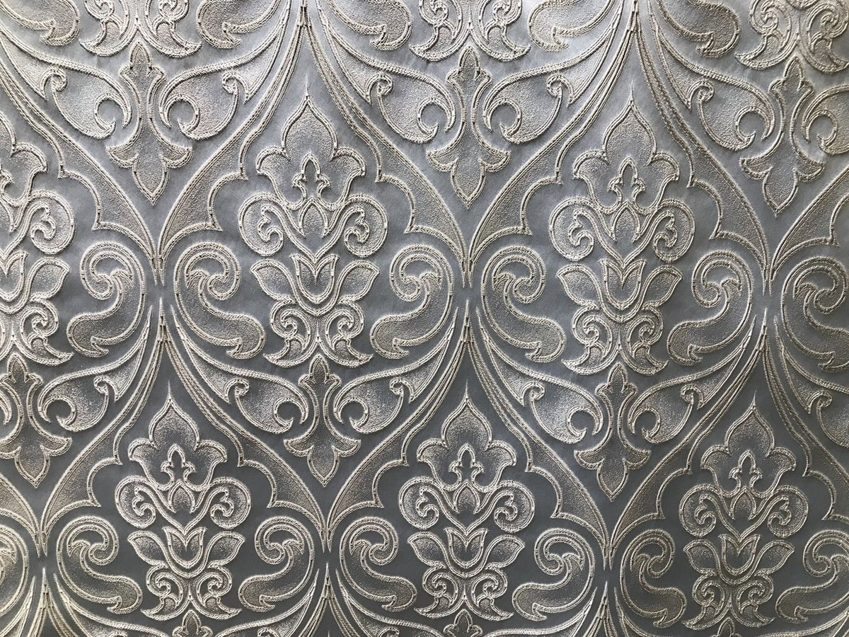 Designer Brocade Satin Fabric Interior Design- Light Silvery Blue- Upholstery - Fancy Styles Fabric Pierre Frey Lee Jofa