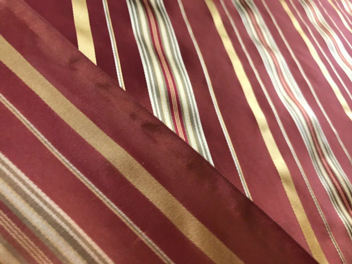 NEW! Lady Grace 100% Silk Taffeta Dupioni Fabric -Red & Gold Stripes - Fancy Styles Fabric Pierre Frey Lee Jofa Brunschwig & Fils