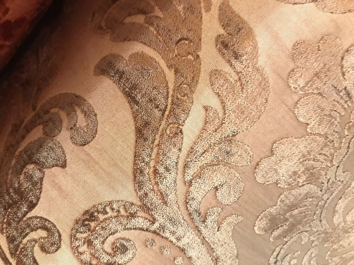 Queen Isabella Designer Damask Burnout Chenille Velvet Fabric - Taupe BTY - Fancy Styles Fabric Pierre Frey Lee Jofa Brunschwig & Fils