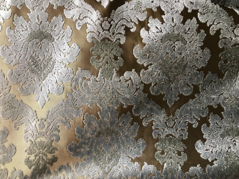 SWATCH Designer Italian Burnout Damask Chenille Blue Bronze Fabric Upholstery - Fancy Styles Fabric Boutique