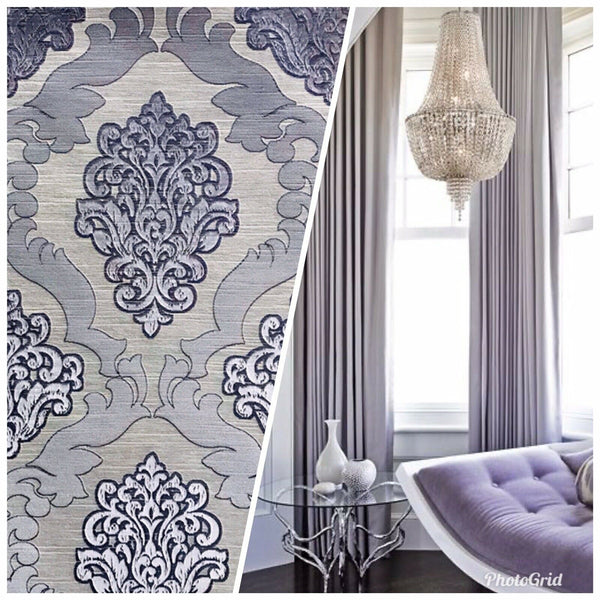 NEW Duchess Camille Designer Burnout Damask Satin Upholstery Fabric- Lavender Purple BTY - Fancy Styles Fabric Pierre Frey Lee Jofa Brunschwig & Fils
