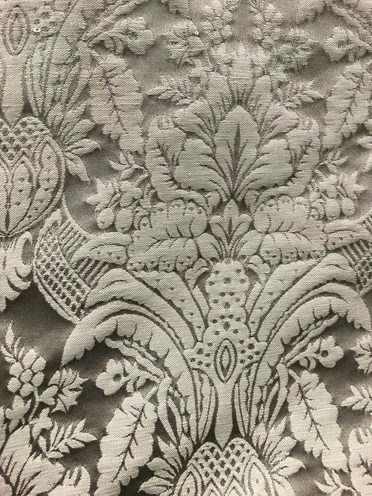 2 Yard Remnant- Prince Caspian 100% Silk Taffeta Fabric Damask Brocade Silver-Taupe - Fancy Styles Fabric Pierre Frey Lee Jofa Brunschwig & Fils