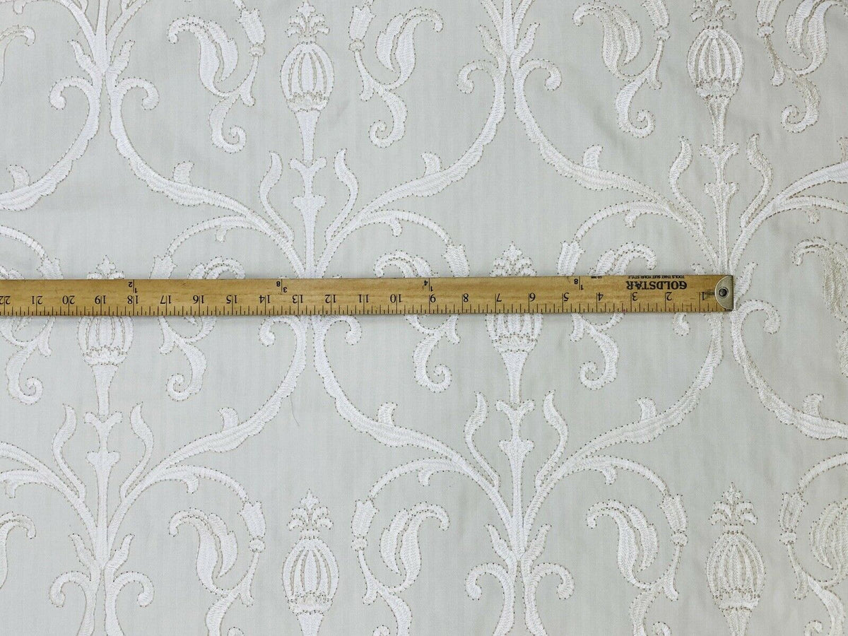 NEW! Princess Eleanor Novelty 100% Cotton Fabric Floral Damask Embroidery- White On White - Fancy Styles Fabric Pierre Frey Lee Jofa Brunschwig & Fils