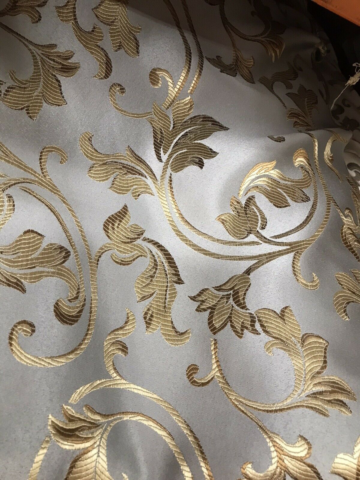 Prince Gaspard Designer Brocade Satin Fabric - Silver Blue Gold  Floral Upholstery Damask - Fancy Styles Fabric Pierre Frey Lee Jofa Brunschwig & Fils