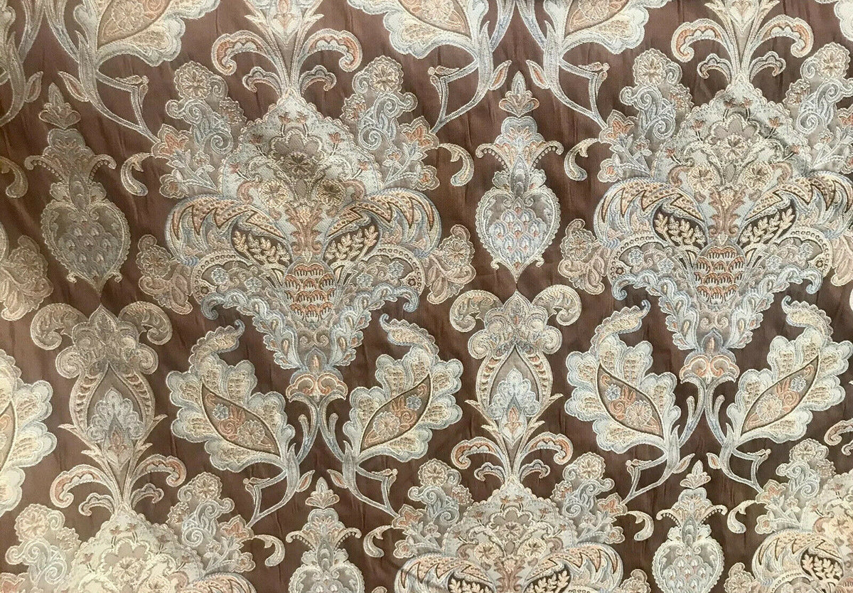 NEW Sir Christian Designer Burnout Damask Brocade Fabric - Brown And Light Blue - Fancy Styles Fabric Pierre Frey Lee Jofa Brunschwig & Fils
