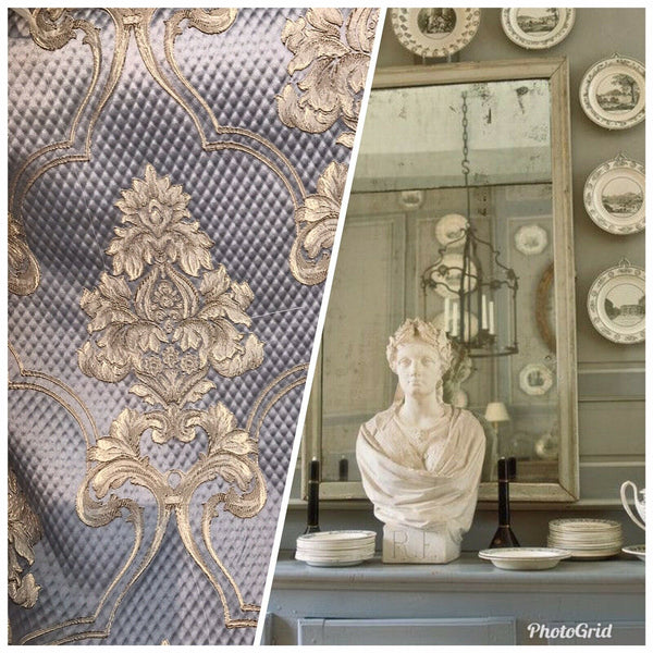 NEW Princess Clara Designer Satin Damask Upholstery Drapery Fabric - Pewter Gray BTY - Fancy Styles Fabric Pierre Frey Lee Jofa Brunschwig & Fils
