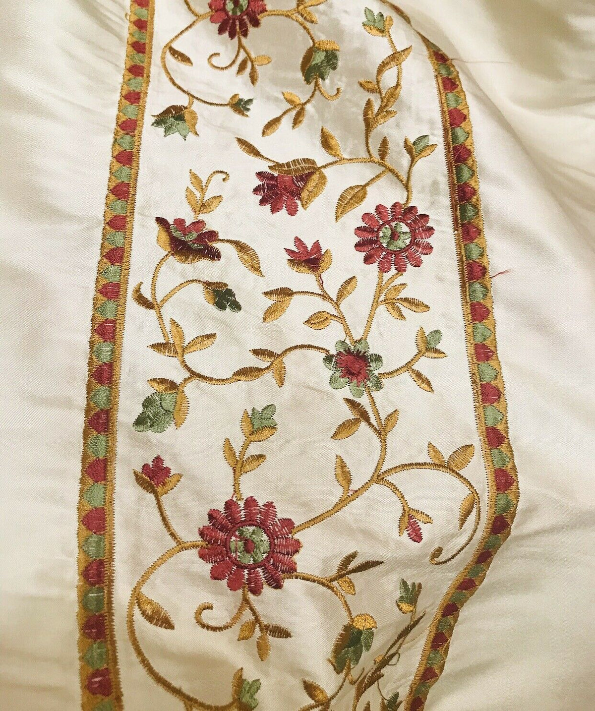NEW! Lady Margot 100% Silk Dupioni Embroidered Floral Stripes Rows Fabric- Cream - Fancy Styles Fabric Pierre Frey Lee Jofa Brunschwig & Fils