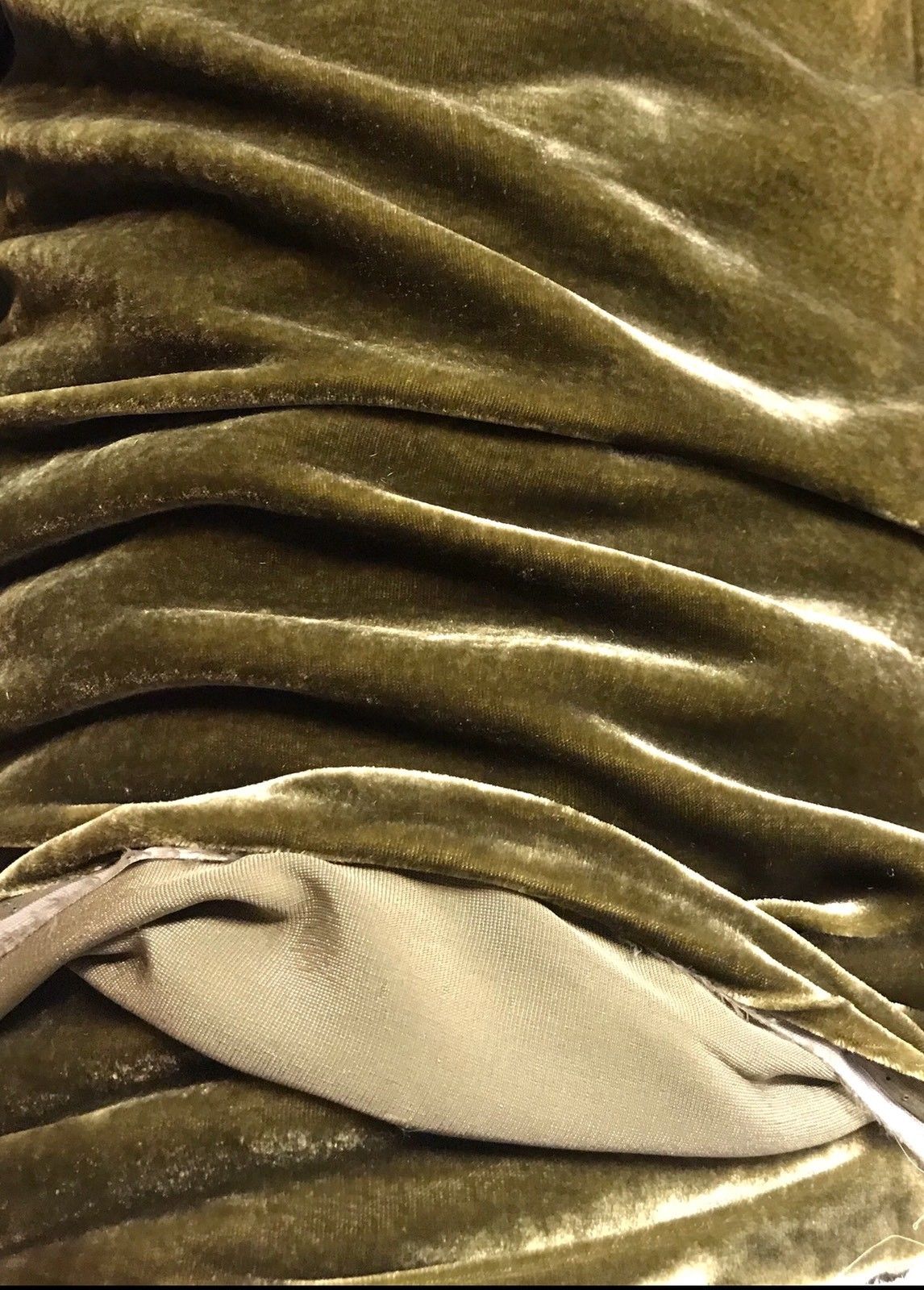 SWATCH - Close-Out Designer Runway Silk Rayon Velvet - Antique Olive Green - Fancy Styles Fabric Pierre Frey Lee Jofa Brunschwig & Fils