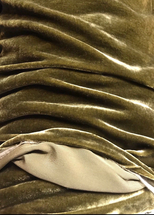 SWATCH - Close-Out Designer Runway Silk Rayon Velvet - Antique Olive Green - Fancy Styles Fabric Pierre Frey Lee Jofa Brunschwig & Fils