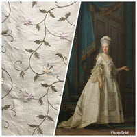 NEW! 100% Silk Dupioni Embroidered Velvet Floral Fabric- Grey Taupe Lavender BTY - Fancy Styles Fabric Pierre Frey Lee Jofa Brunschwig & Fils