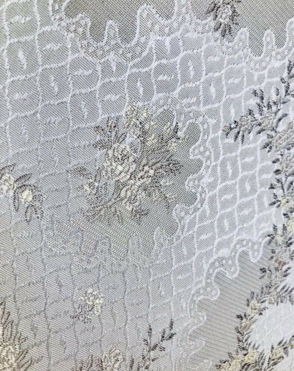 SWATCH 4” x 7” - Brocade Jacquard Fabric- White,Ivory, Grey Floral- Upholstery - Fancy Styles Fabric Pierre Frey Lee Jofa Brunschwig & Fils