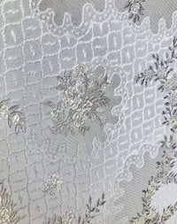 SWATCH 4” x 7” - Brocade Jacquard Fabric- White,Ivory, Grey Floral- Upholstery - Fancy Styles Fabric Pierre Frey Lee Jofa Brunschwig & Fils