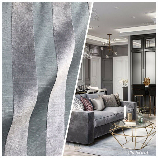 NEW Lady Adriana Designer Velvet Striped Drapery & Upholstery Fabric - Gray BTY - Fancy Styles Fabric Pierre Frey Lee Jofa Brunschwig & Fils