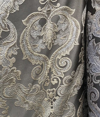 SWATCH 8” x 8” Sample- Designer Brocade Satin Fabric- Gray Silver Gold - Damask - Fancy Styles Fabric Pierre Frey Lee Jofa Brunschwig & Fils