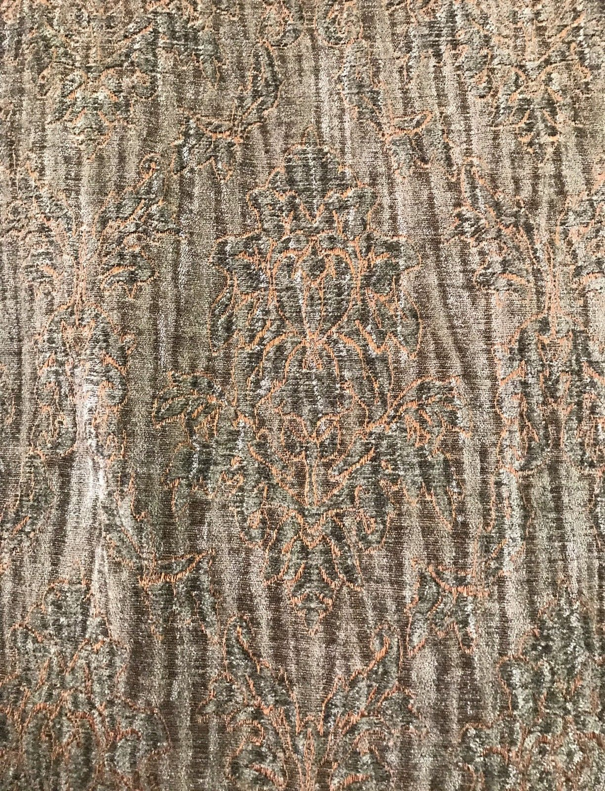 SALE! Designer Crinkle Velvet Chenille Burnout Fabric - Antique Olive W/ Peach - Fancy Styles Fabric Pierre Frey Lee Jofa Brunschwig & Fils