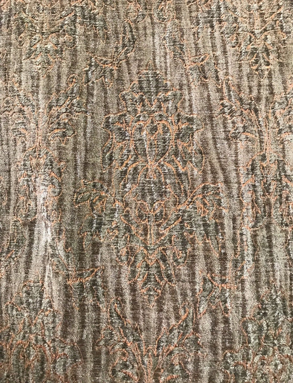 SALE! Designer Crinkle Velvet Chenille Burnout Fabric - Antique Olive W/ Peach - Fancy Styles Fabric Pierre Frey Lee Jofa Brunschwig & Fils