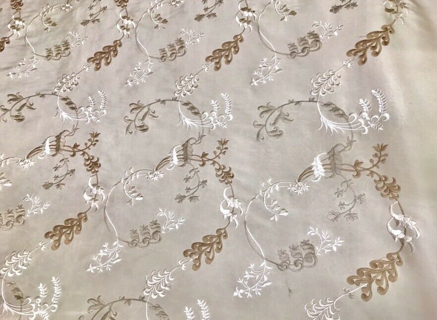 NEW SALE! Designer 100% Silk Taffeta Embroidery Fabric - Pink Beige Floral - Fancy Styles Fabric Pierre Frey Lee Jofa Brunschwig & Fils