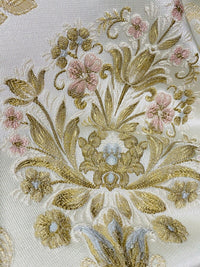 NEW Queen Antionette Novelty Ritz Neoclassical Brocade Damask Floral Satin Fabric - Ivory - Fancy Styles Fabric Pierre Frey Lee Jofa Brunschwig & Fils