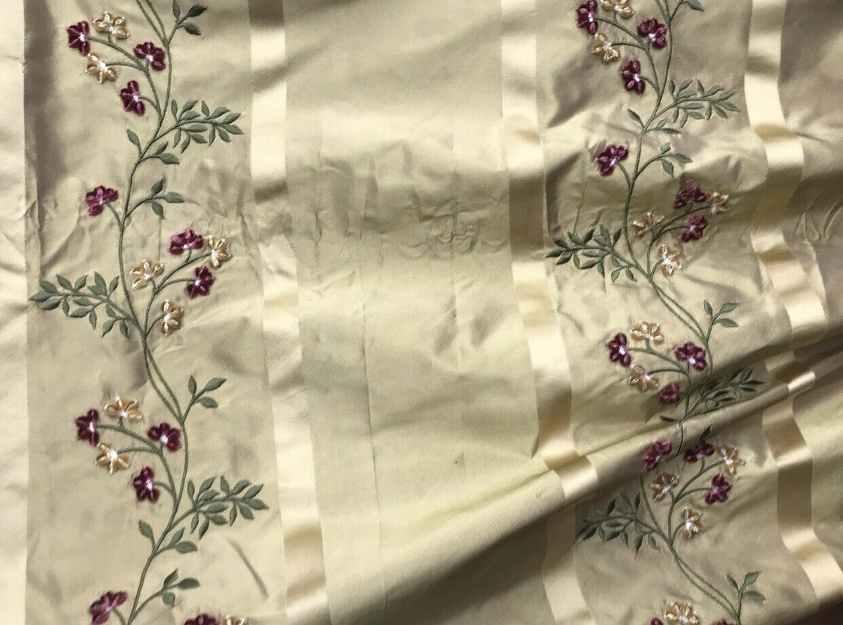 Princess Harriet Designer 100% Silk Taffeta Dupioni Embroidery Floral Fabric -Gold - Fancy Styles Fabric Pierre Frey Lee Jofa Brunschwig & Fils