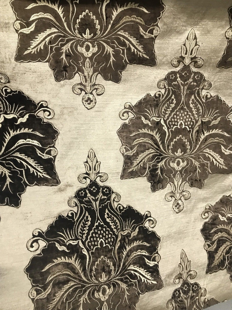 SWATCH Made In Belgium Brocade Cut Velvet Fabric- Taupe Chocolate - Upholstery - Fancy Styles Fabric Pierre Frey Lee Jofa Brunschwig & Fils