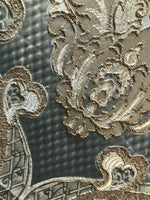 SWATCH Antique Inspired Eggshell Silver Blue Satin Brocade Upholstery Fabric - Fancy Styles Fabric Pierre Frey Lee Jofa Brunschwig & Fils