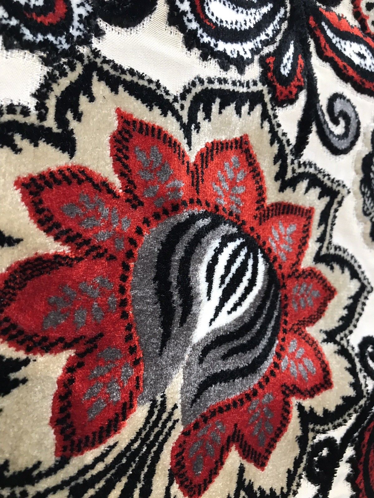 NEW Novelty Belgium Burnout Chenille Velvet Fabric Upholstery- Red Floral - Fancy Styles Fabric Boutique