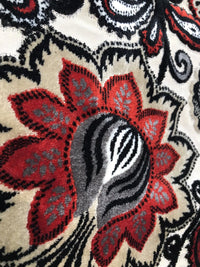 NEW Novelty Belgium Burnout Chenille Velvet Fabric Upholstery- Red Floral - Fancy Styles Fabric Boutique