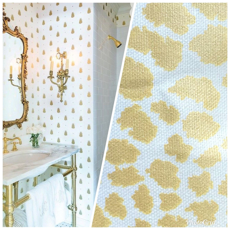 NEW 100% Cotton Designer Decorating Fabric- Gold Leopard On White - Fancy Styles Fabric Pierre Frey Lee Jofa Brunschwig & Fils