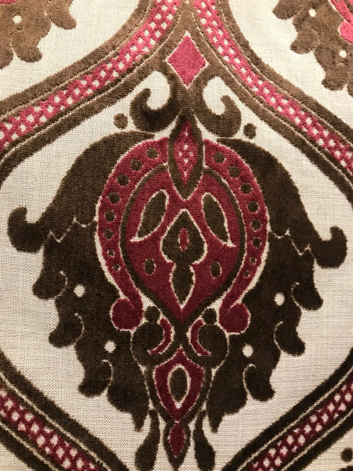 Dophin Jean Designer Belgium Burnout Damask Chenille Velvet Fabric Upholstery- Wine - Fancy Styles Fabric Pierre Frey Lee Jofa Brunschwig & Fils