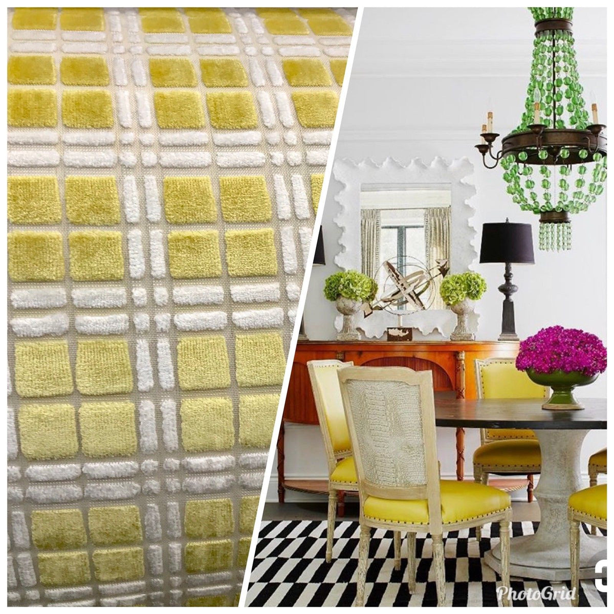 NEW Novelty Upholstery High Pile Burnout Velvet Fabric Yellow Tartan - Fancy Styles Fabric Pierre Frey Lee Jofa Brunschwig & Fils