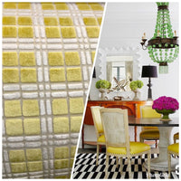 NEW Novelty Upholstery High Pile Burnout Velvet Fabric Yellow Tartan - Fancy Styles Fabric Pierre Frey Lee Jofa Brunschwig & Fils