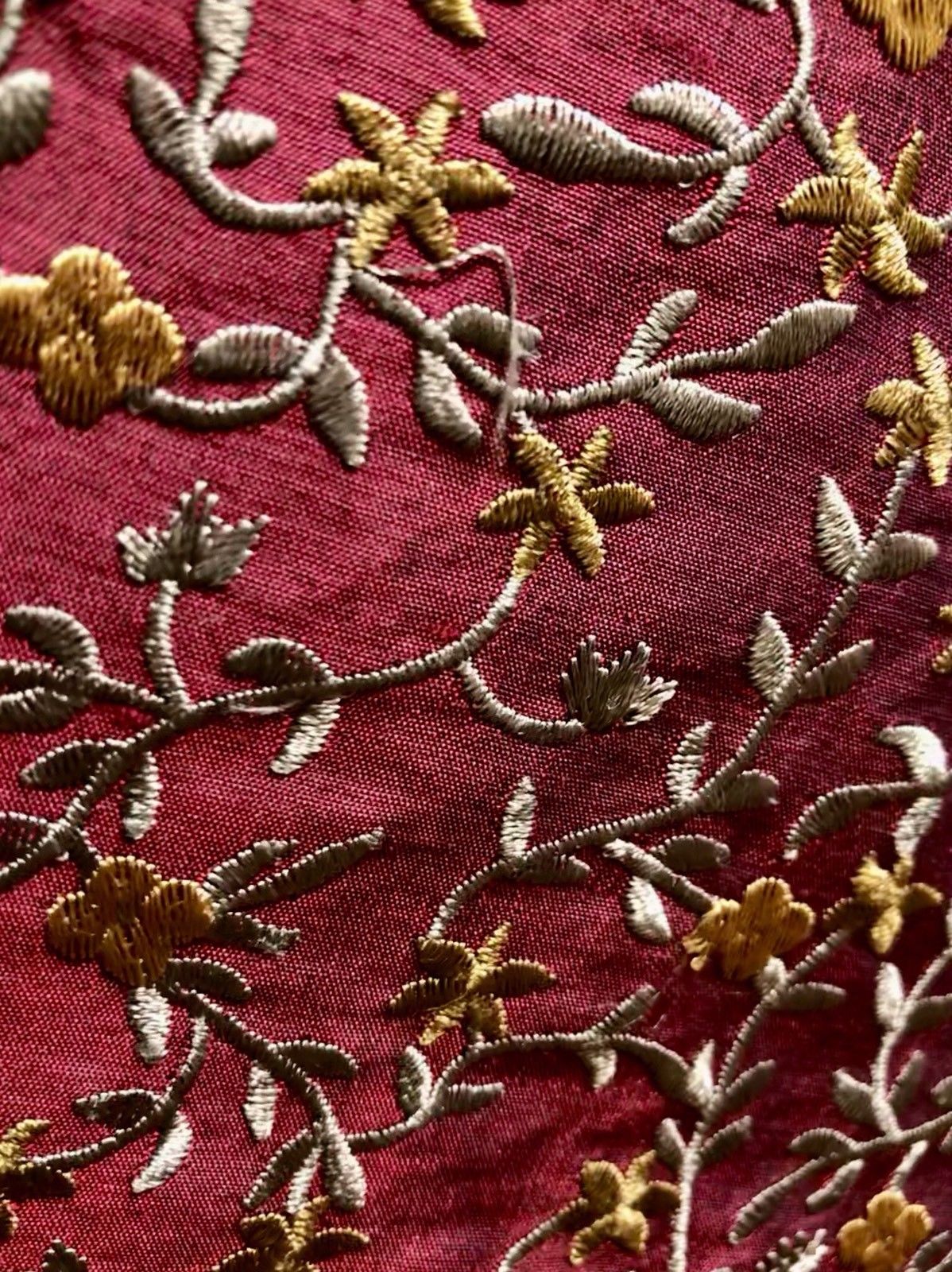 SALE! Designer 100% Silk Taffeta Embroidered Fabric - Red Floral - Fancy Styles Fabric Boutique