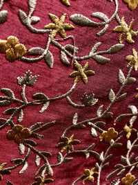 SALE! Designer 100% Silk Taffeta Embroidered Fabric - Red Floral - Fancy Styles Fabric Boutique