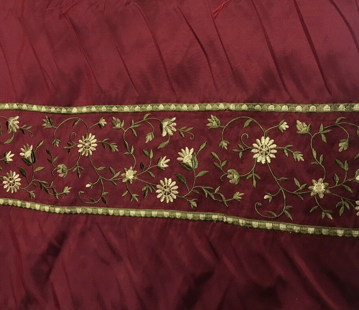 NEW! Lady Margot 100% Silk Dupioni Embroidered Floral Stripes Fabric- Dark Red - Fancy Styles Fabric Pierre Frey Lee Jofa Brunschwig & Fils