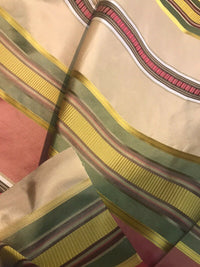 NEW Lady Antonia Designer 100% Silk Taffeta Dupioni Ribbon Stripes Fabric - Multicolor - Fancy Styles Fabric Pierre Frey Lee Jofa Brunschwig & Fils