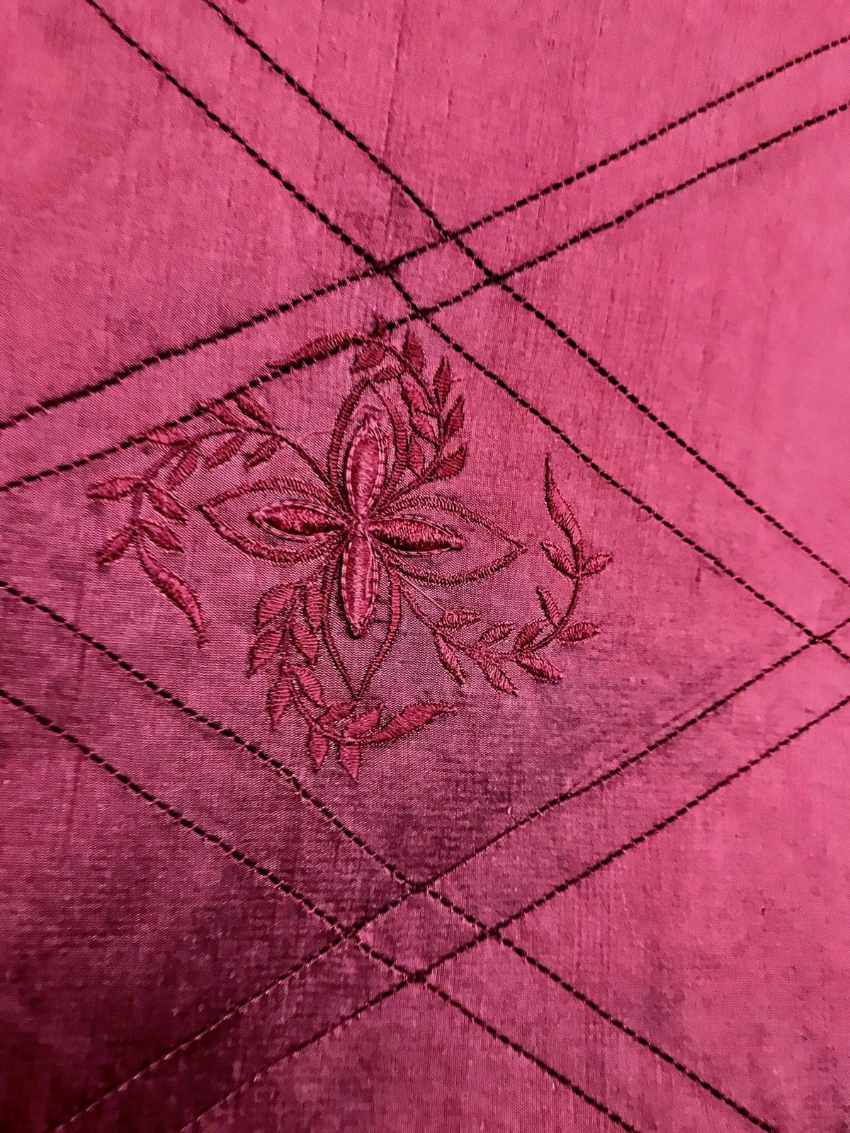 NEW! 100% Silk Washed Taffeta Embroidered Floral Quilted Motif Fabric - Red - Fancy Styles Fabric Boutique