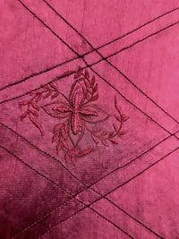 NEW! 100% Silk Washed Taffeta Embroidered Floral Quilted Motif Fabric - Red - Fancy Styles Fabric Boutique