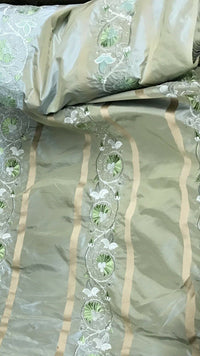 SWATCH Duchess Jezebel Designer 100% Silk Taffeta Aqua Green Fabric Embroidered Drapery - Fancy Styles Fabric Pierre Frey Lee Jofa Brunschwig & Fils
