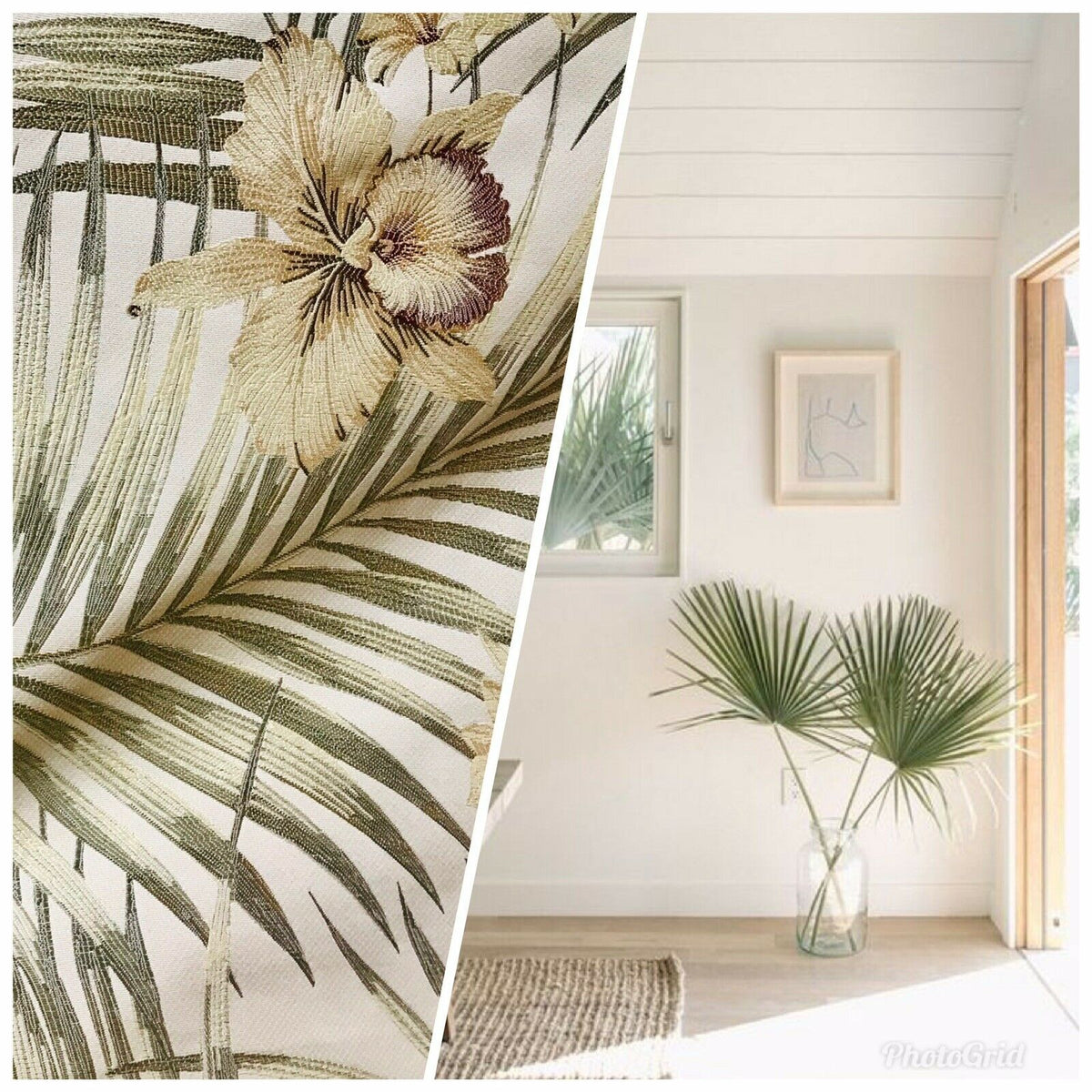 BACK IN STOCK! Sir Mathew Designer Brocade Upholstery Fabric- Palm Leaves Floral Cream - Fancy Styles Fabric Pierre Frey Lee Jofa Brunschwig & Fils