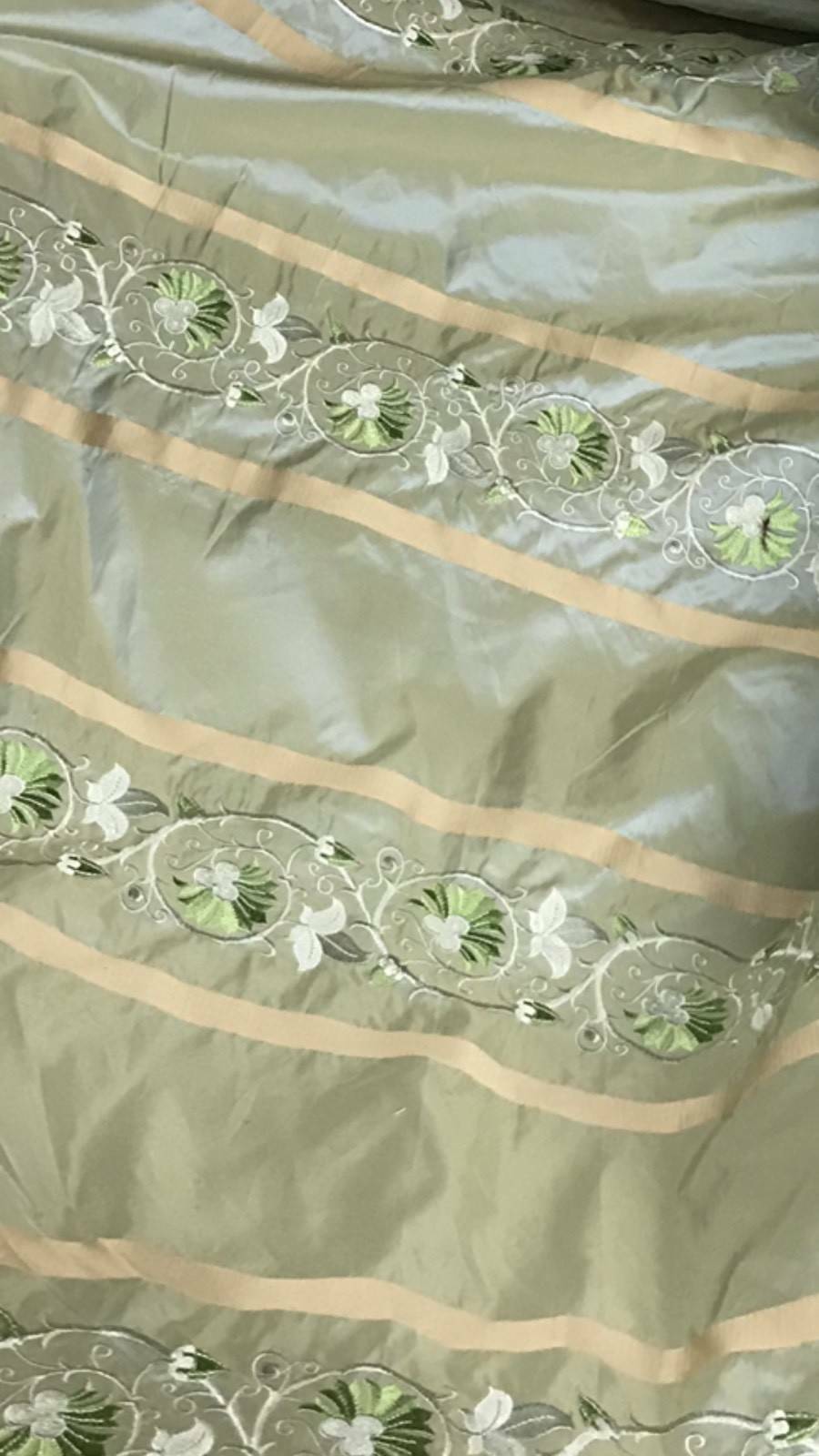 SALE! Duchess Jezebel Designer 100% Silk Taffeta Aqua Green Fabric Embroidered Drapery - Fancy Styles Fabric Pierre Frey Lee Jofa Brunschwig & Fils