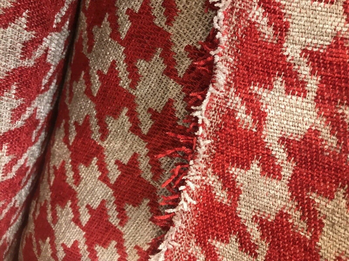 NEW Designer Upholstery Oversized Houndstooth Pattern Fabric - Red & Natural - Fancy Styles Fabric Pierre Frey Lee Jofa Brunschwig & Fils